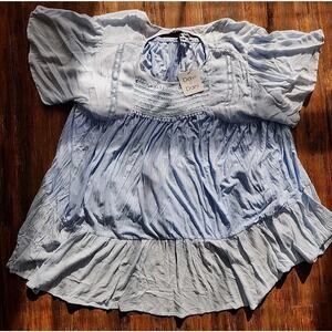 Nwt Davi And Dani Blue Flutter Sleeve Babydoll Top Keyhole Front Womens Size 3x